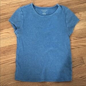 American Eagle Outfitters Girls' Dusty Blue Ribbed Short Sleeve Tee